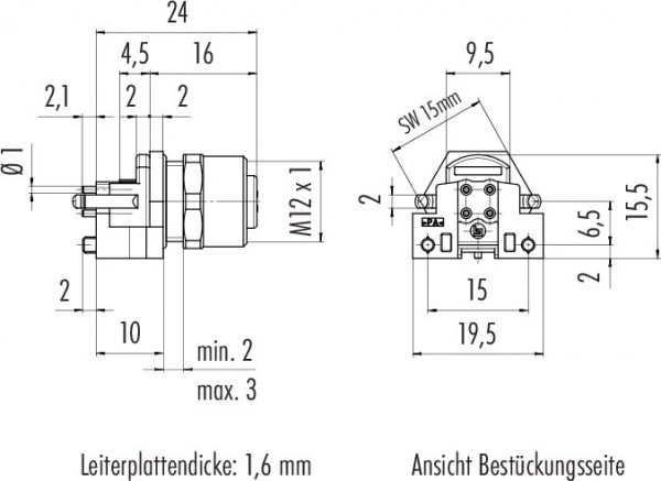 Binder Einbaudose für Leiterplattenmontage Serie 766