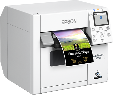 Epson Colorworks C4000, Glänzende Schwarztinte, Cutter, ZPL II, USB, Ethernet