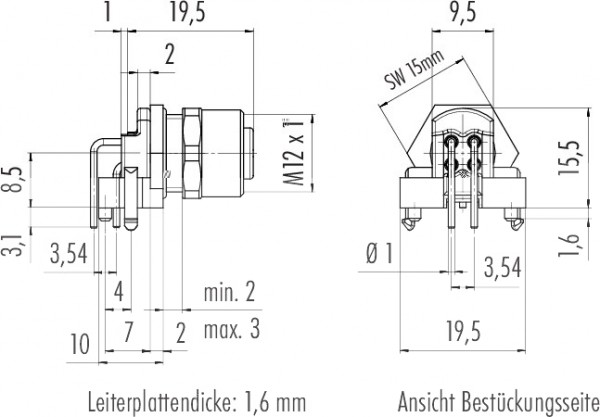 Binder Einbaudose für Leiterplattenmontage Serie 766