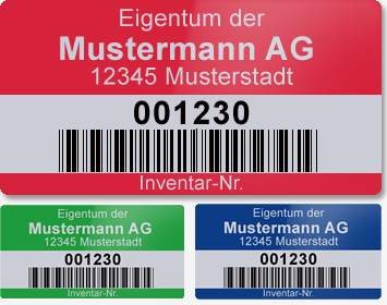 Inventaretiketten farbig mit Barcode