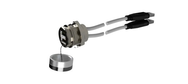 M25 Dual-USB A 2.0 Gehäusedurchführung Buchse mit Kabel und Stecker (Gehäuse innen)